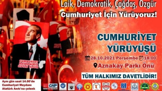 TARSUS, 28 EKİM Saat 18.00’de Aznakay Parkından CUMHURİYET İçin Yürüyor