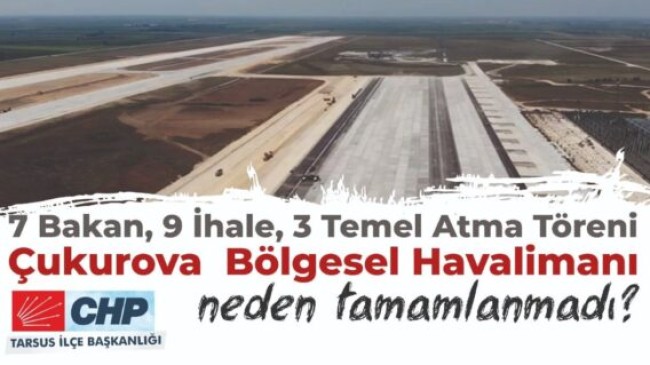 Tarsus CHP İlçe Başkanı Av. Ozan VARAL Çukurova Hava Limanında “128 Milyar Nerede” Uçurtması Uçurdu