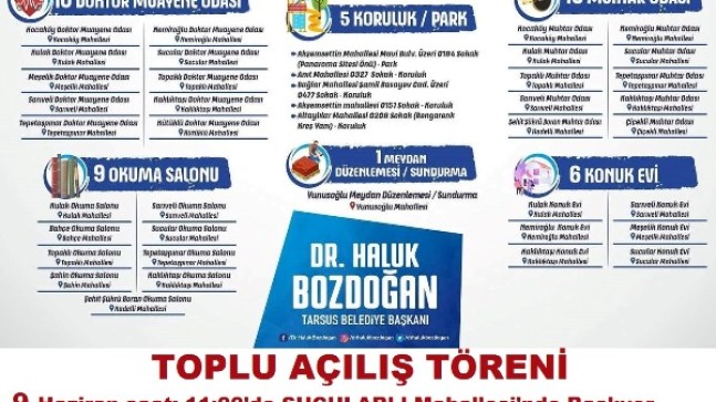 TARSUS Belediyesi 9 Haziran saat: 11:00’de SUCULARLI Köyünden Başlayarak TOPLU Açılışlar Yapacak