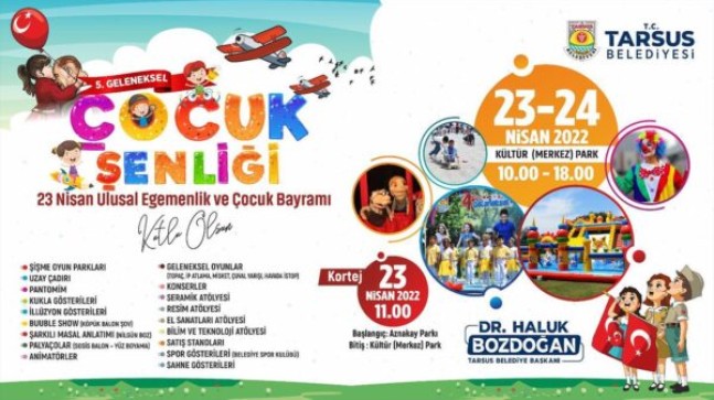 TARSUS Belediyesinden, 23 NİSAN’da TARSUS’ta ŞENLİK VAR!