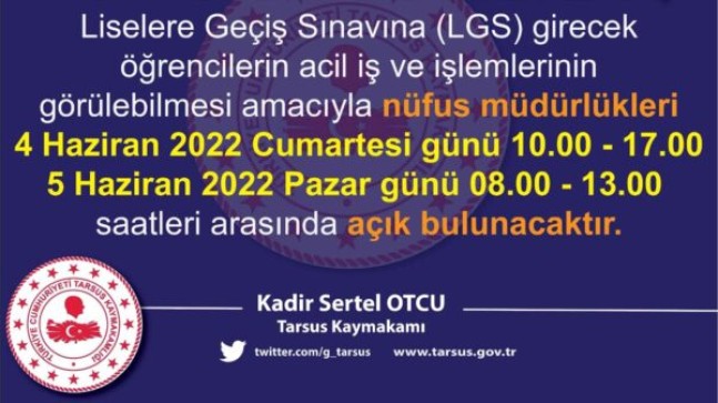 TARSUS Kaymakamı Kadir Sertel OTCU, LGS Öğrencilerine Seslendi